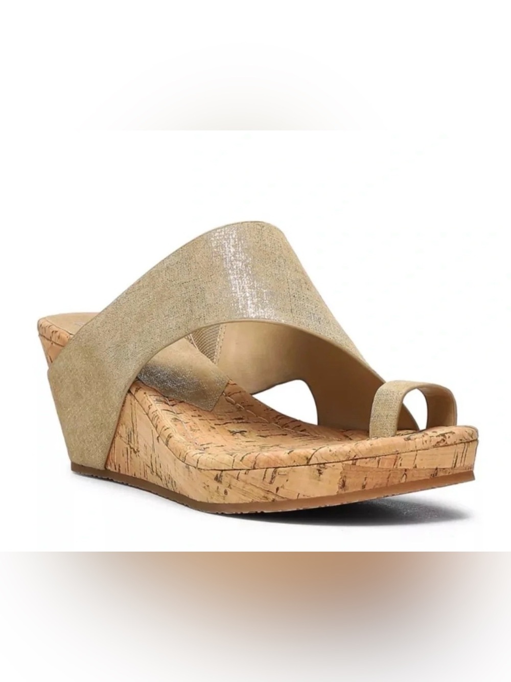 Donald Pliner SISU CORK WEDGE NO BOX SIZE 9 m gold metallic beige need re glue